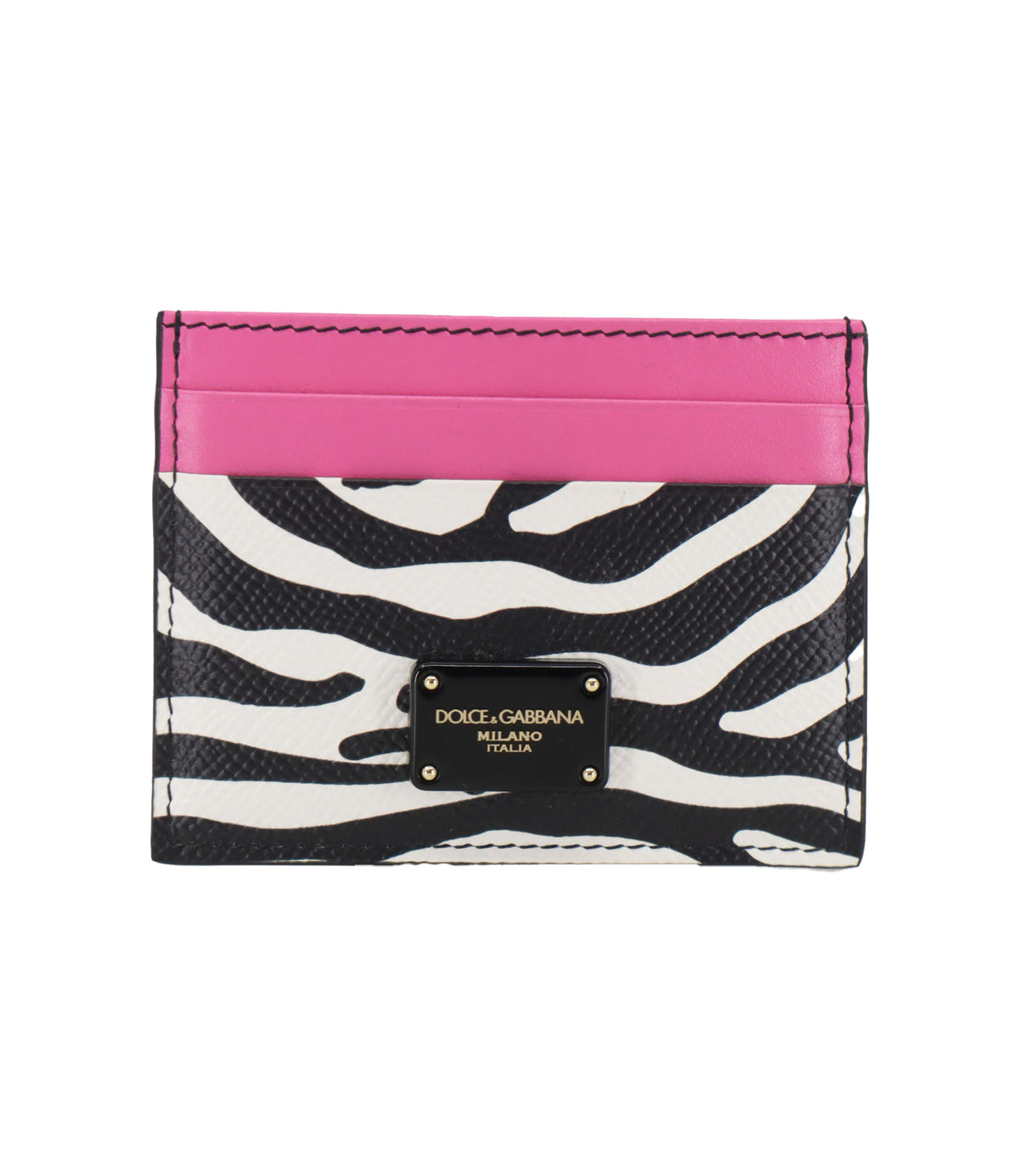 Dolce & Gabbana Kartenetui Zebra Print Schwarz Weiß Pink Leder Milano Italia