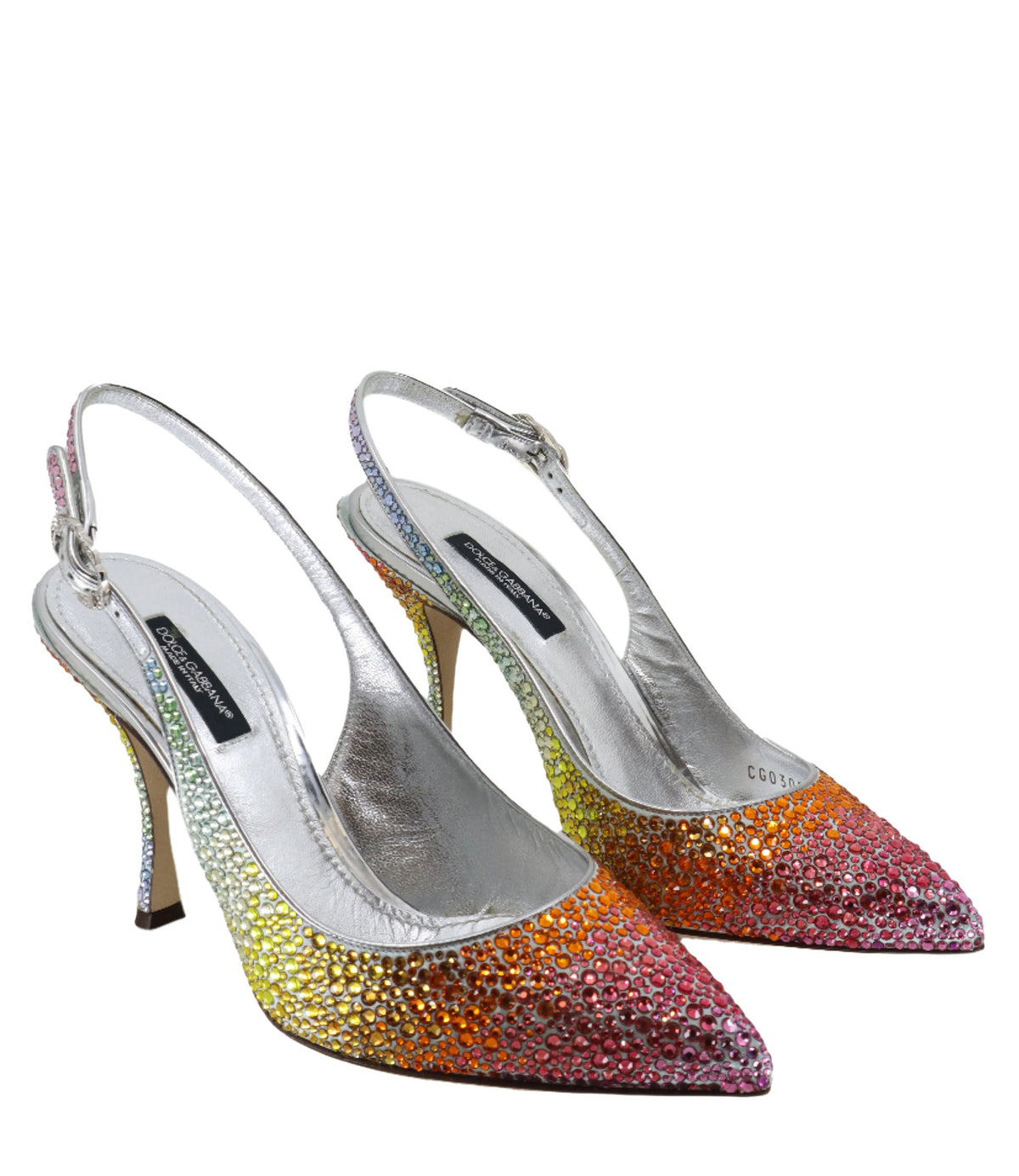 Dolce & Gabbana Slingback Pumps mit Kristallverlauf in Regenbogenfarben und silbernem Innenleder