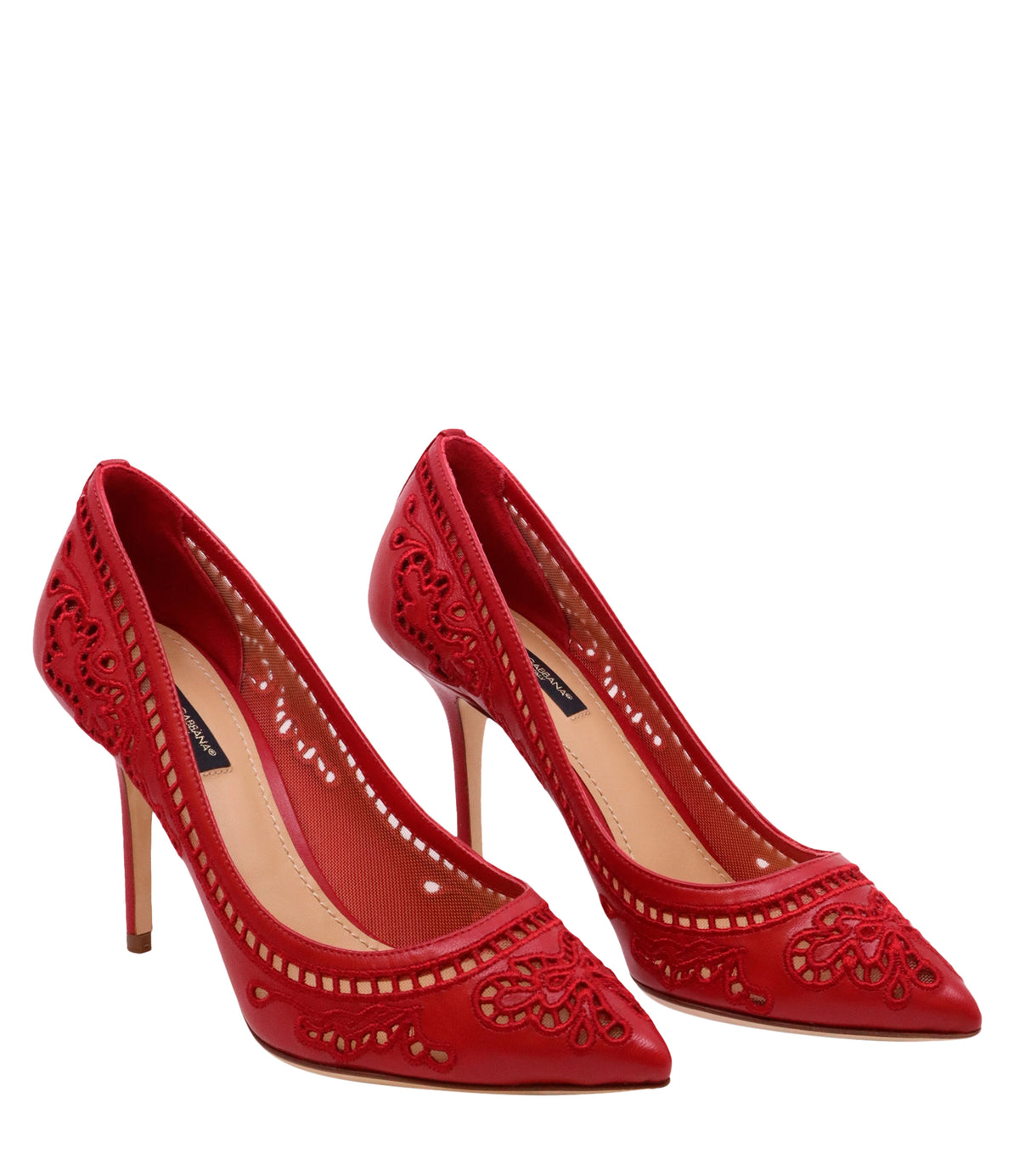 Rote Dolce & Gabbana High Heels Größe 37 mit Stickerei, Cut-outs und Stiletto-Absatz