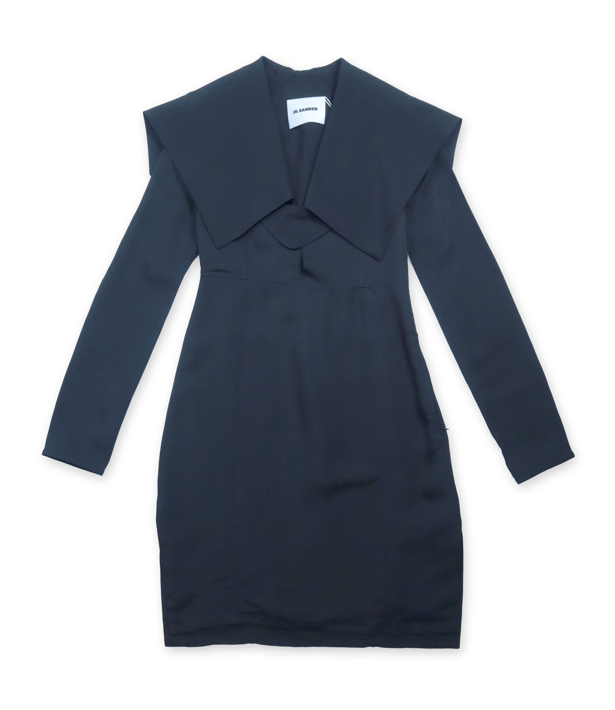 Jil Sander Damenkleid Größe 34 in Navy-Blau mit oversized Kragen aus Italien
