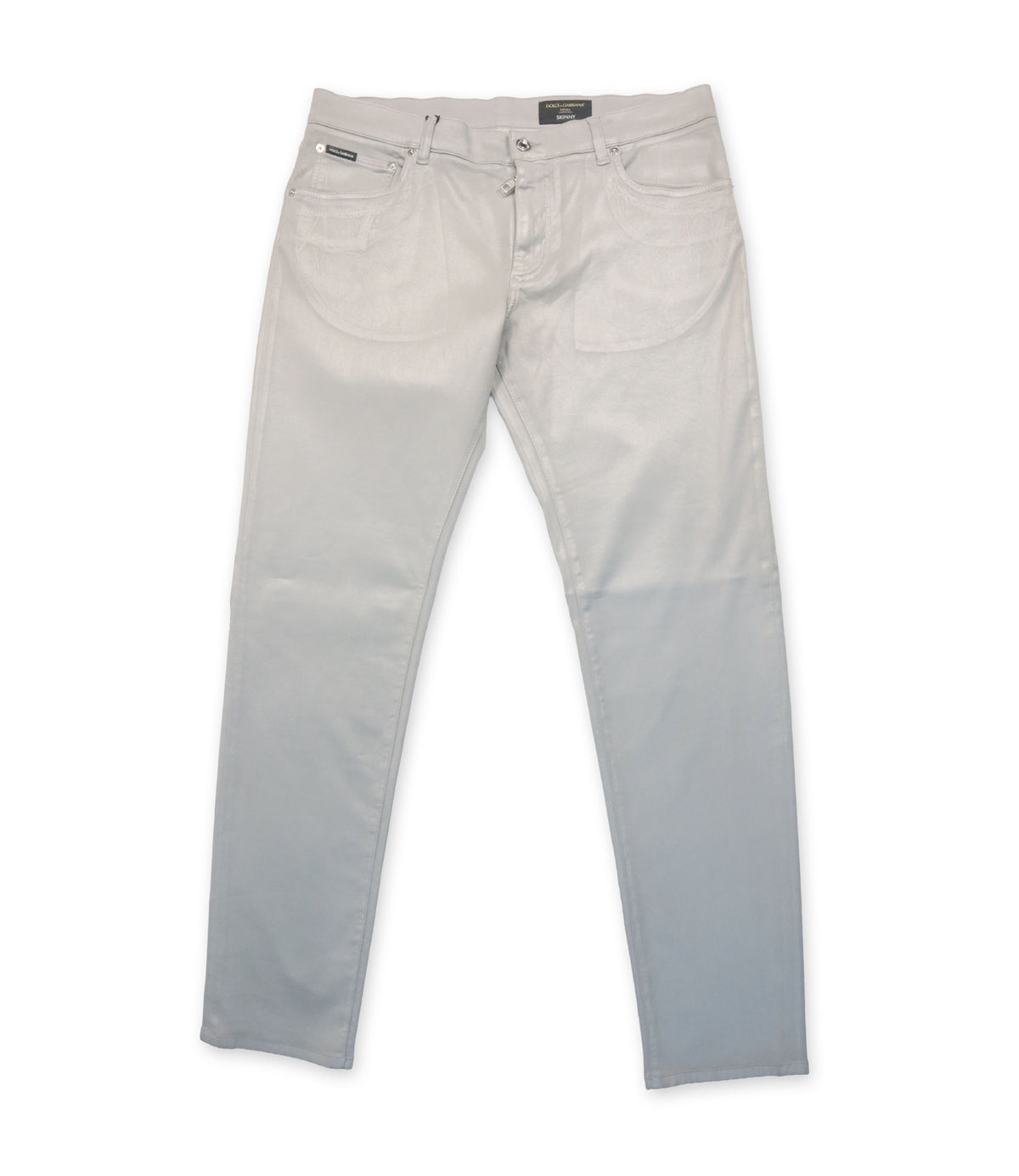 Dolce & Gabbana Skinny Hose hellgrau Größe IT 52 aus Baumwolle mit Stretch gefertigt in Italien.