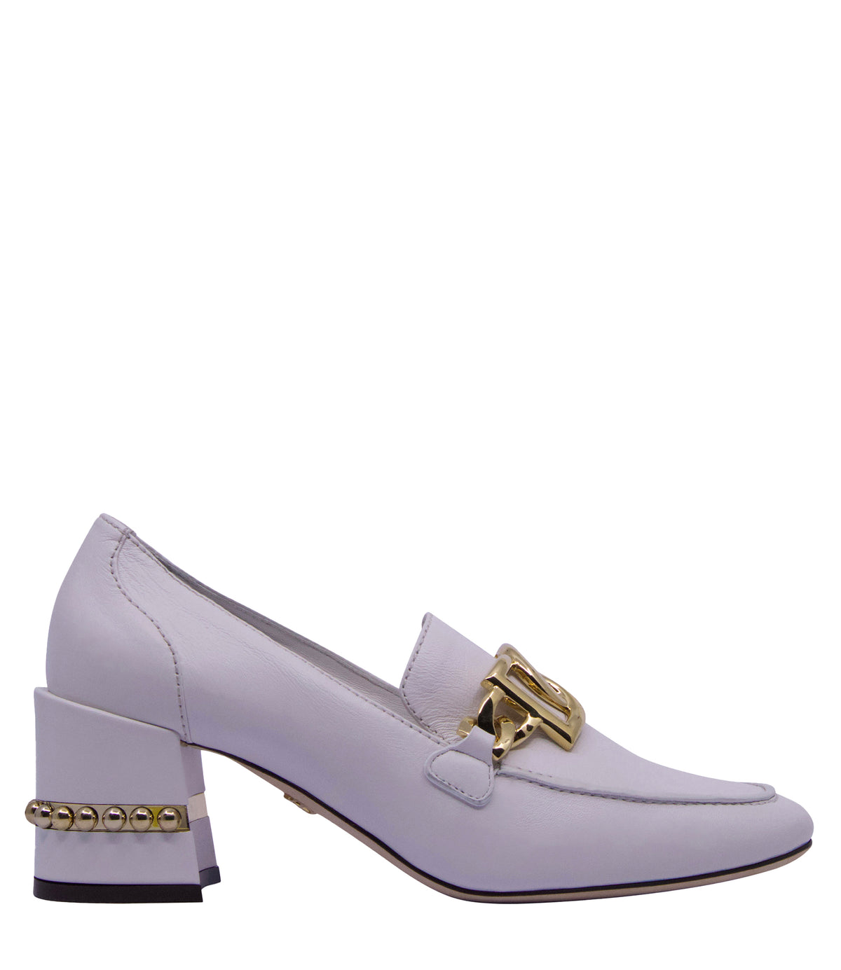 Dolce & Gabbana Loafer Größe 39 aus Fliederleder mit Goldkette und Absatzdetail