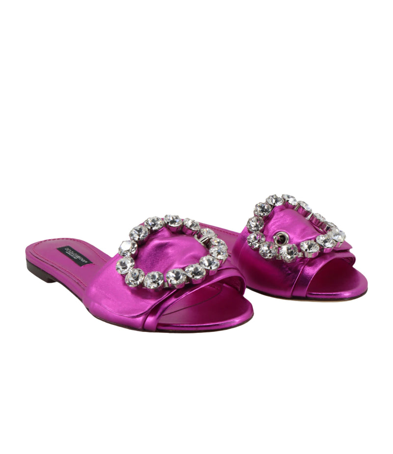 Pinke Dolce & Gabbana Sandalen mit Satin-Finish und Kristallverzierung