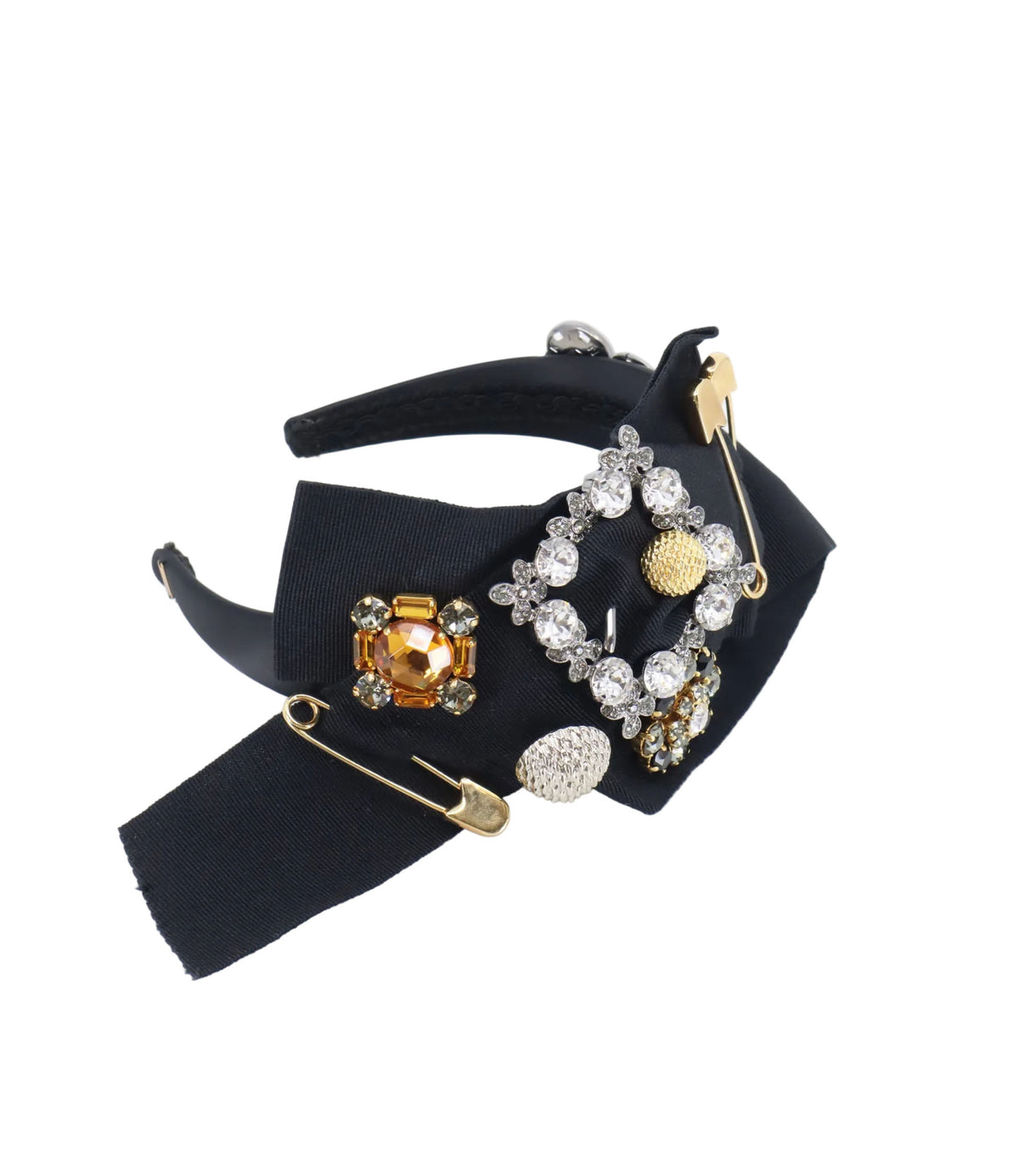 Dolce & Gabbana Haarreif Schwarz mit Kristallen, Golddetails und Schleife