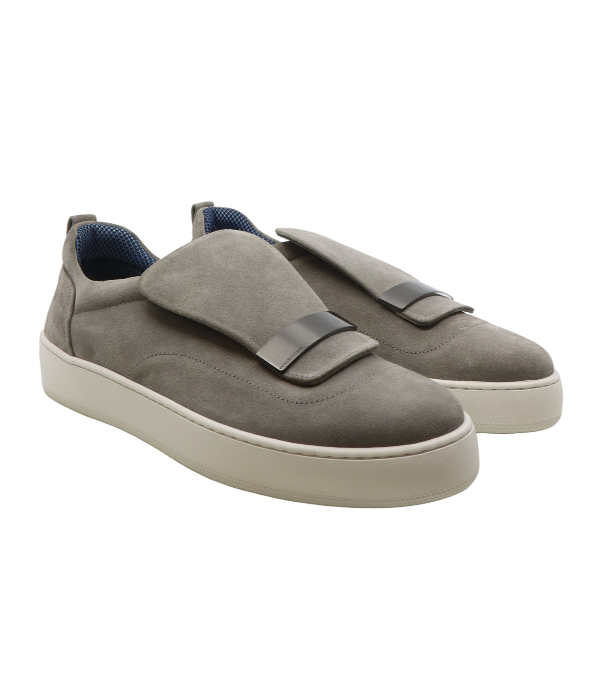 Sergio Rossi Sneaker in Taupe aus Veloursleder mit weißer Sohle und breitem Klettverschluss, Größe 46