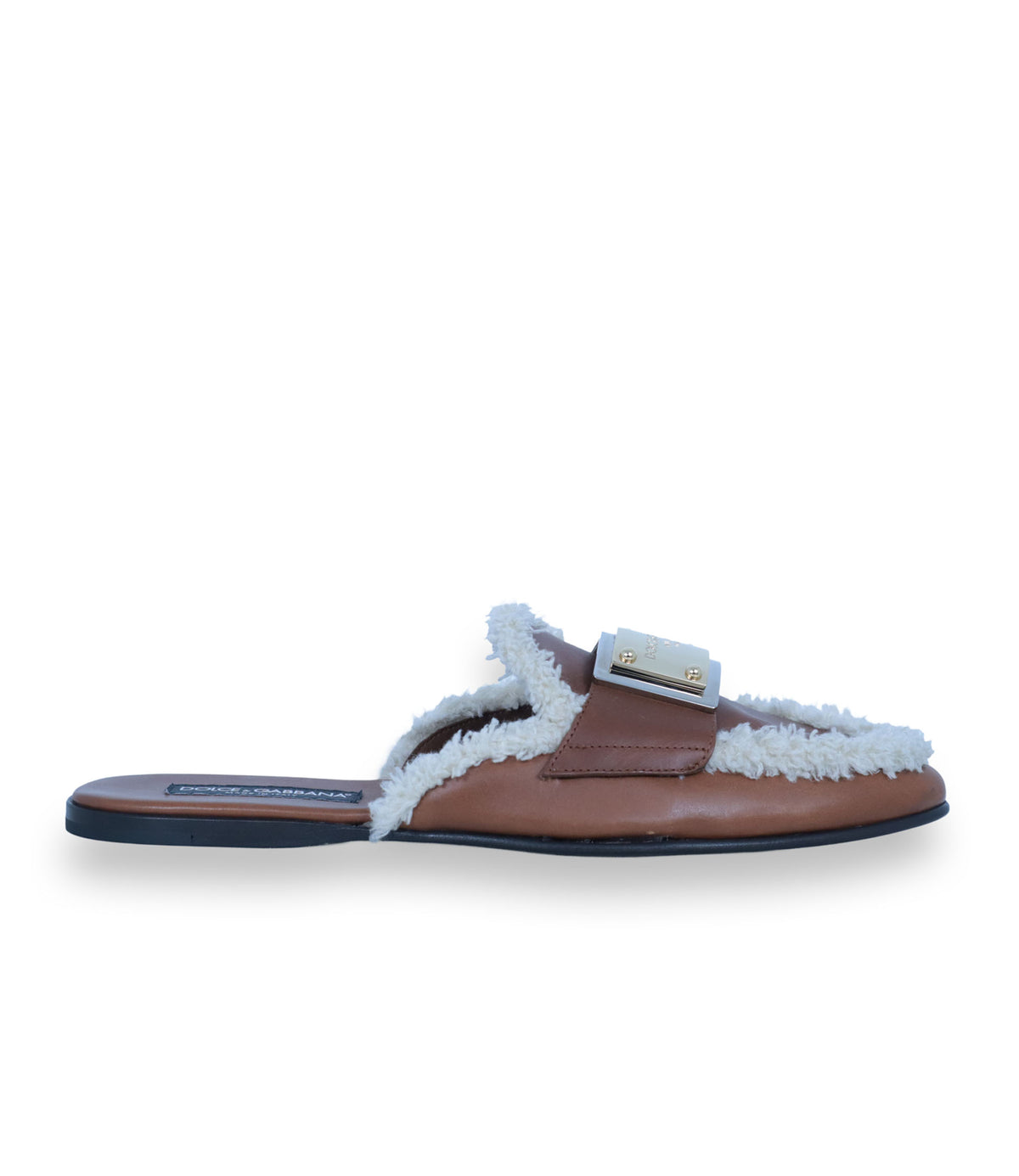 Dolce & Gabbana Pantoletten braun Leder Lammfell Größe 44