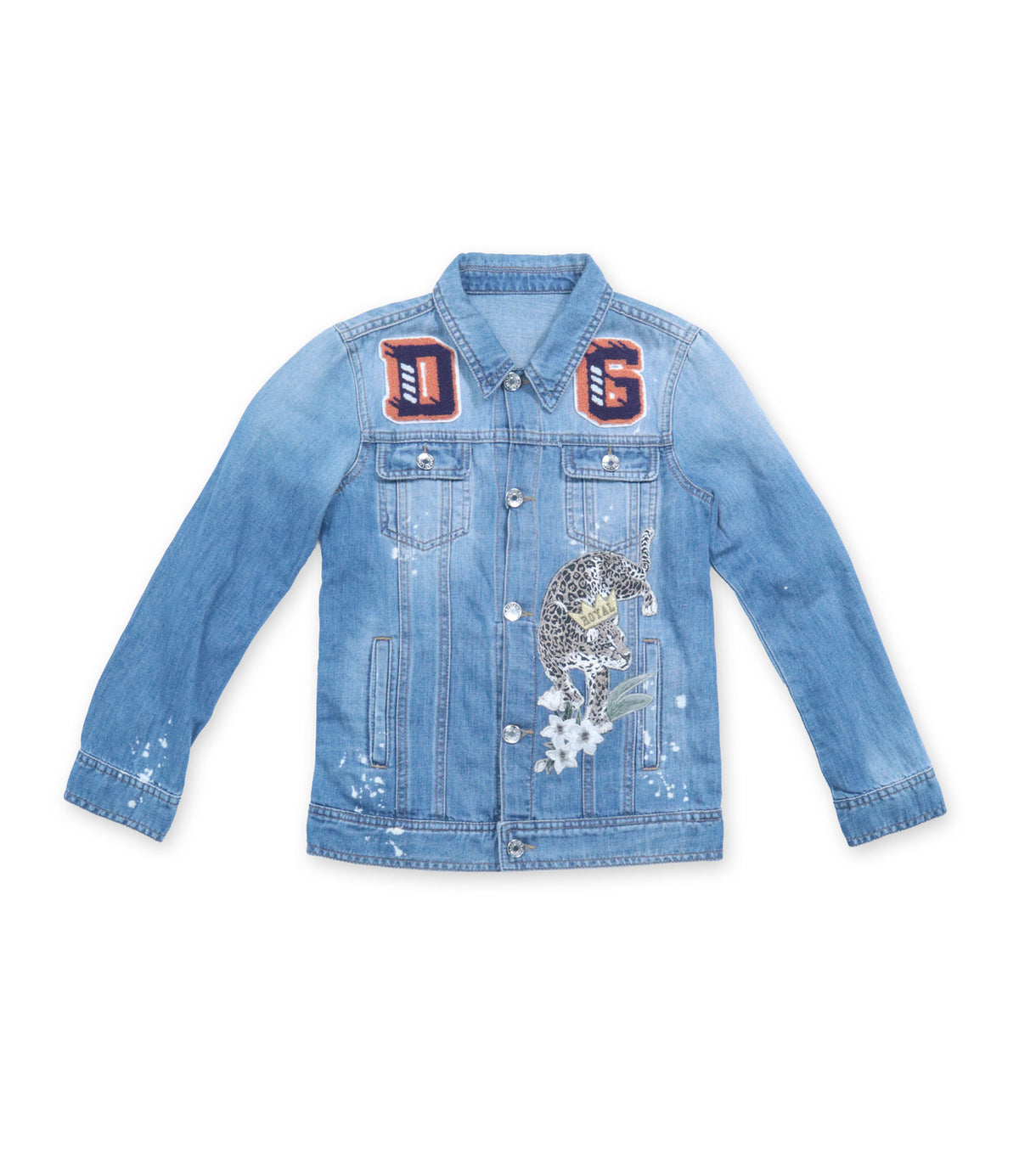 Dolce & Gabbana Jeansjacke Größe 10 in Hellblau mit Leoparden-Stickerei und Applikationen