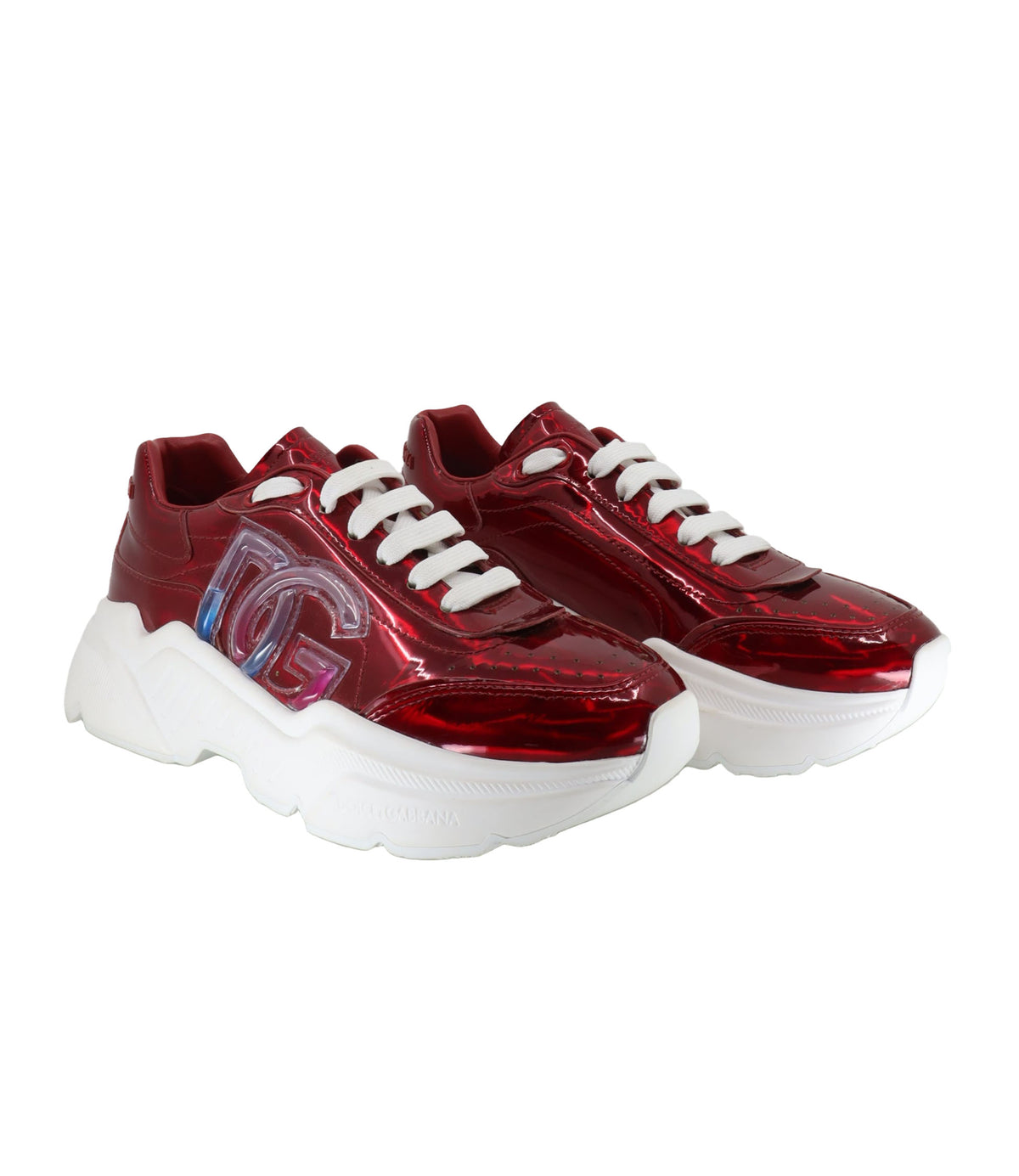 Dolce & Gabbana Chunky Sneaker in Metallic-Rot mit weißer Sohle und 3D-Logo, Größe 39