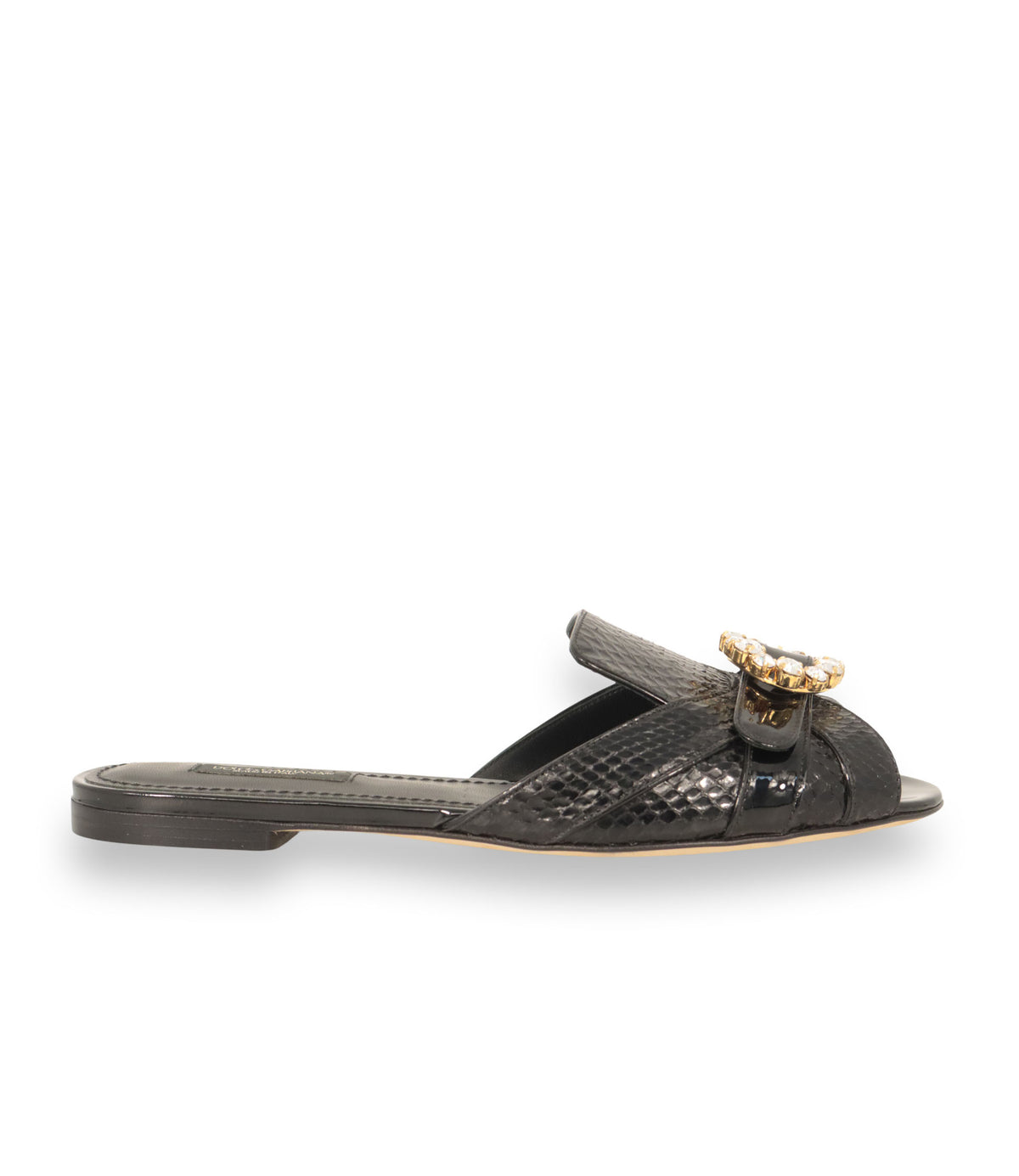 Dolce & Gabbana Sandalen schwarz Leder Größe 37 mit goldenem Schmuckdetail