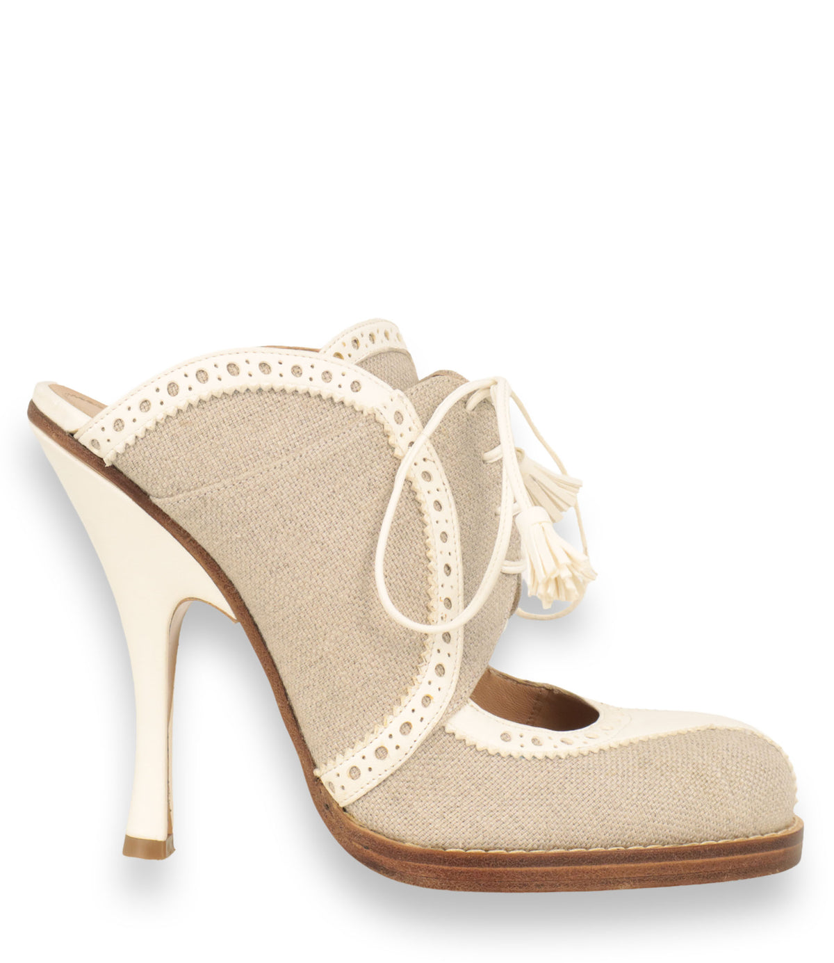 Maison Margiela Mules Größe 39 aus Leinen und Leder in Beige und Cremeweiß