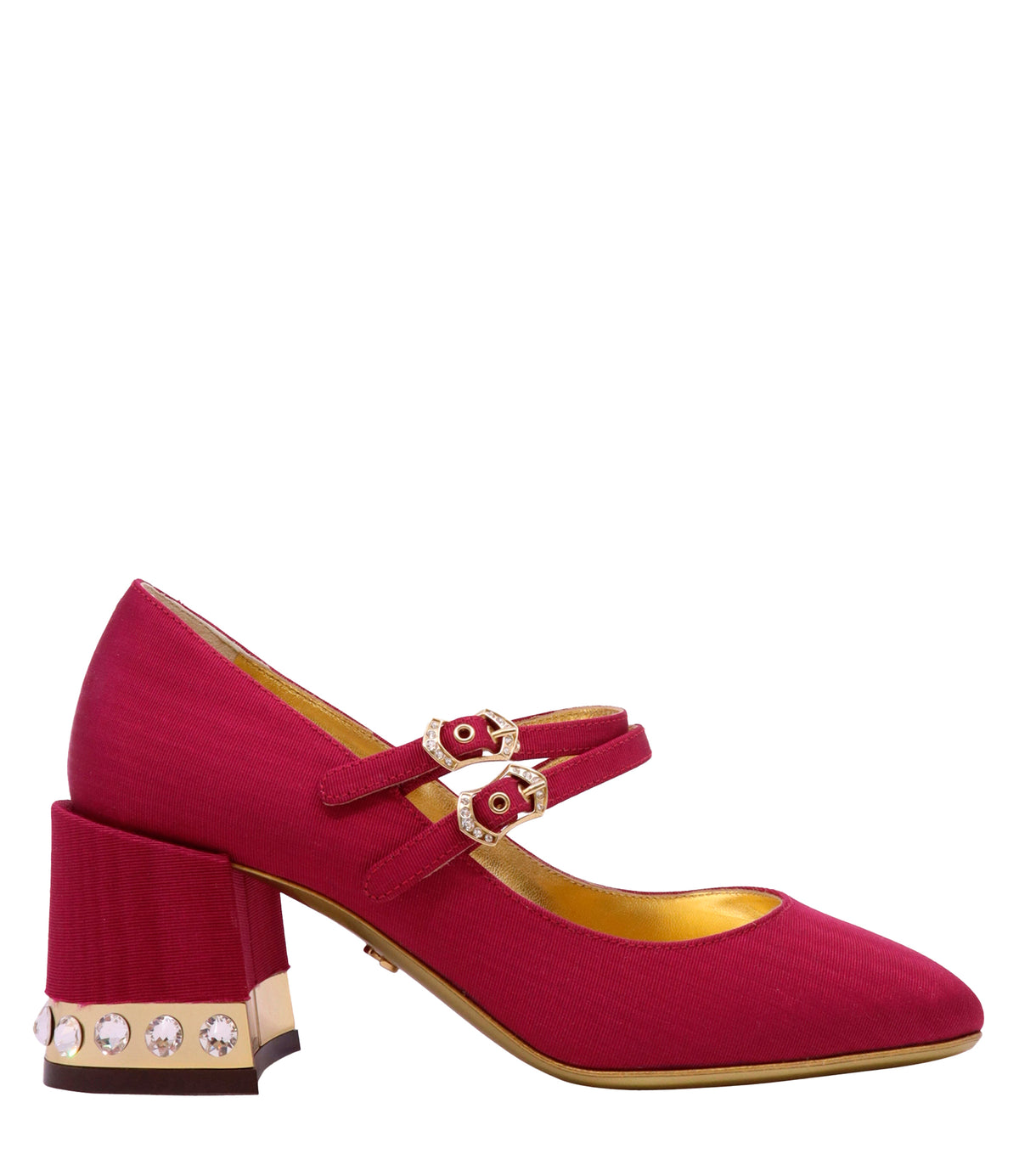 Dolce & Gabbana Mary Jane Pumps Größe 35 in Bordeaux mit Kristallverzierung und Blockabsatz