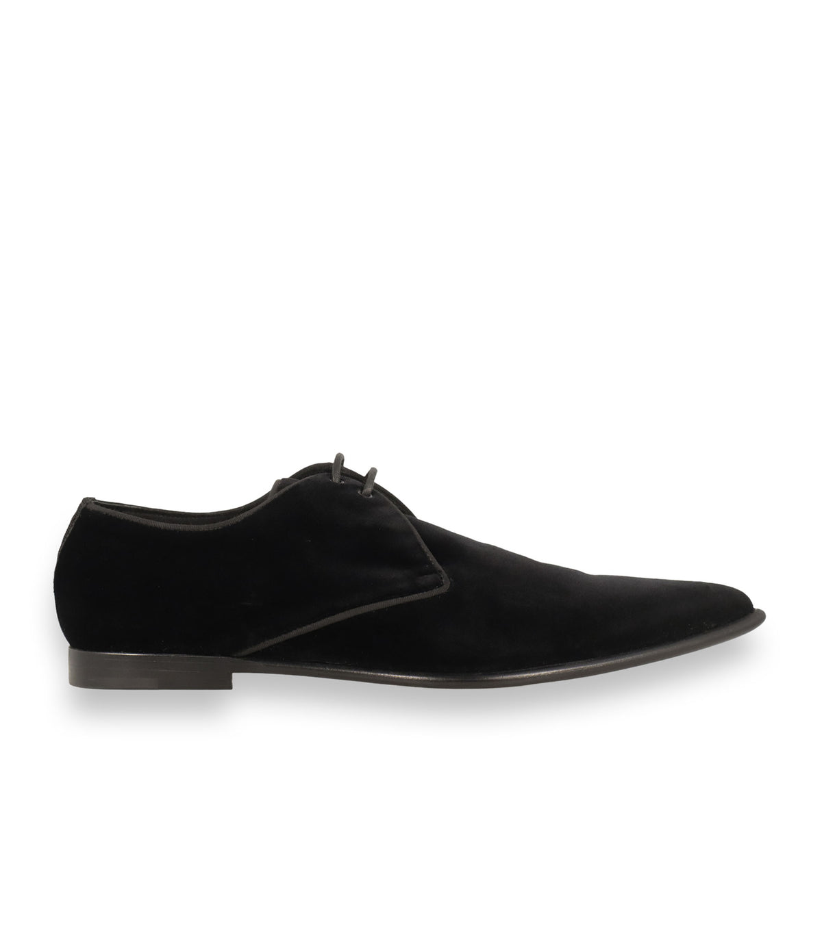 Dolce & Gabbana Schnürschuhe Größe 42 aus schwarzem Samt mit spitzer Silhouette und luxuriösem Design.