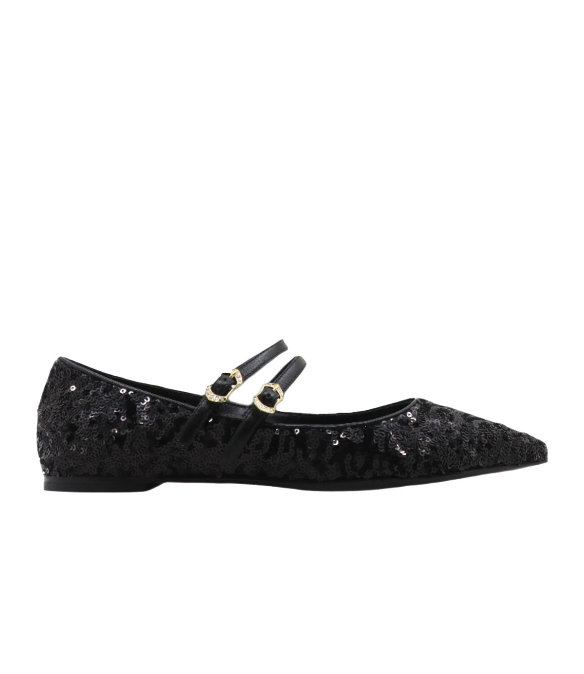 Schwarze Dolce & Gabbana Ballerinas mit Pailletten und doppeltem Riemen