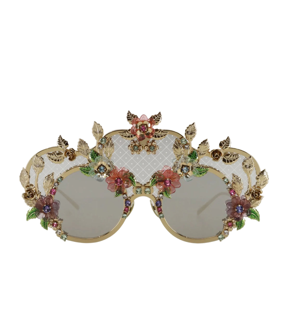Dolce & Gabbana Sonnenbrille Gold mit floralen Verzierungen und bunten Kristallen