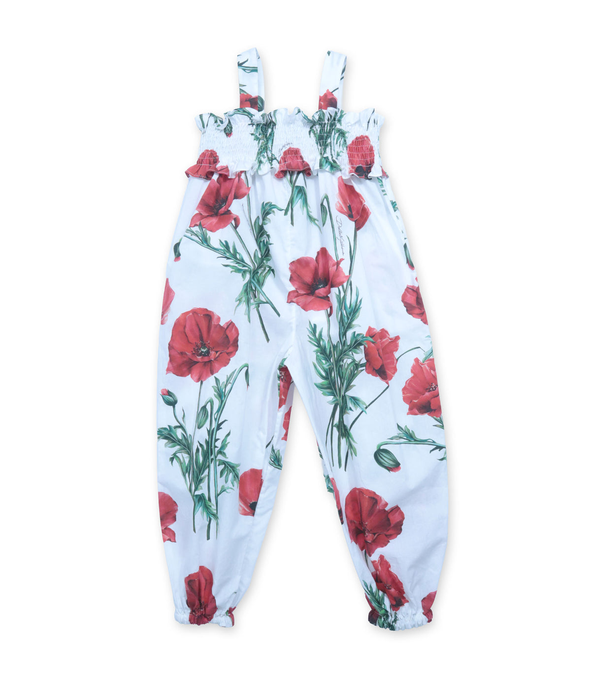 Dolce & Gabbana Jumpsuit für Kinder mit rotem Mohnblumen-Print aus Baumwolle in Weiß