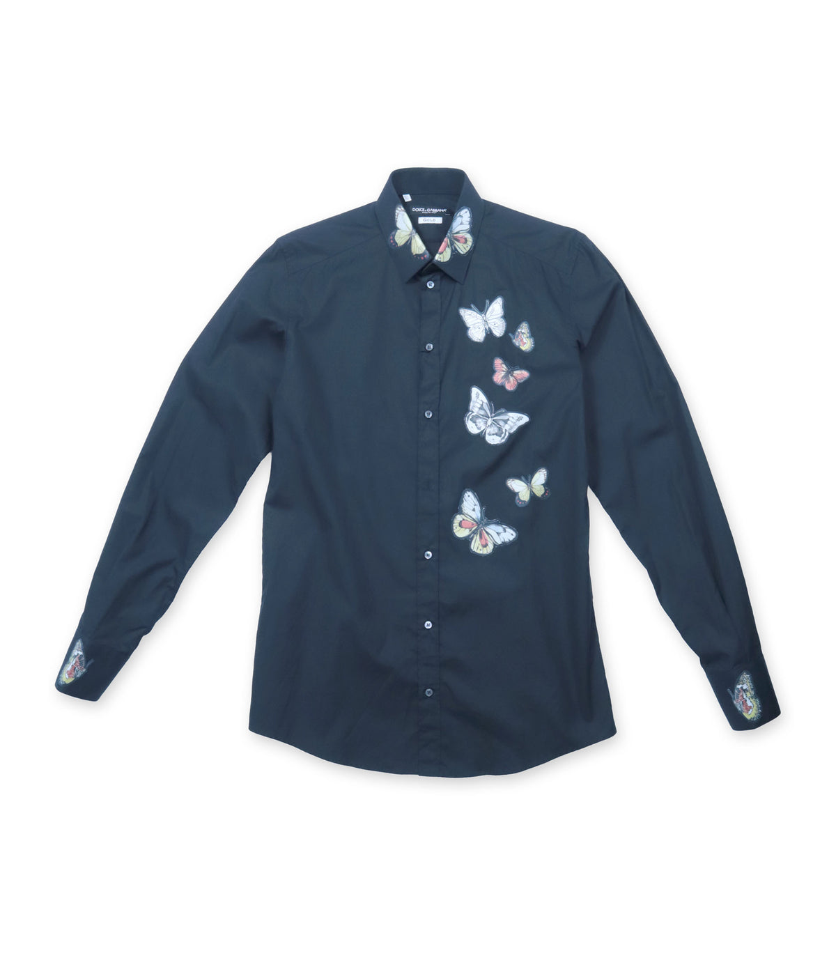 Dolce & Gabbana Herrenhemd navy mit Schmetterling Applikationen Größe IT 40
