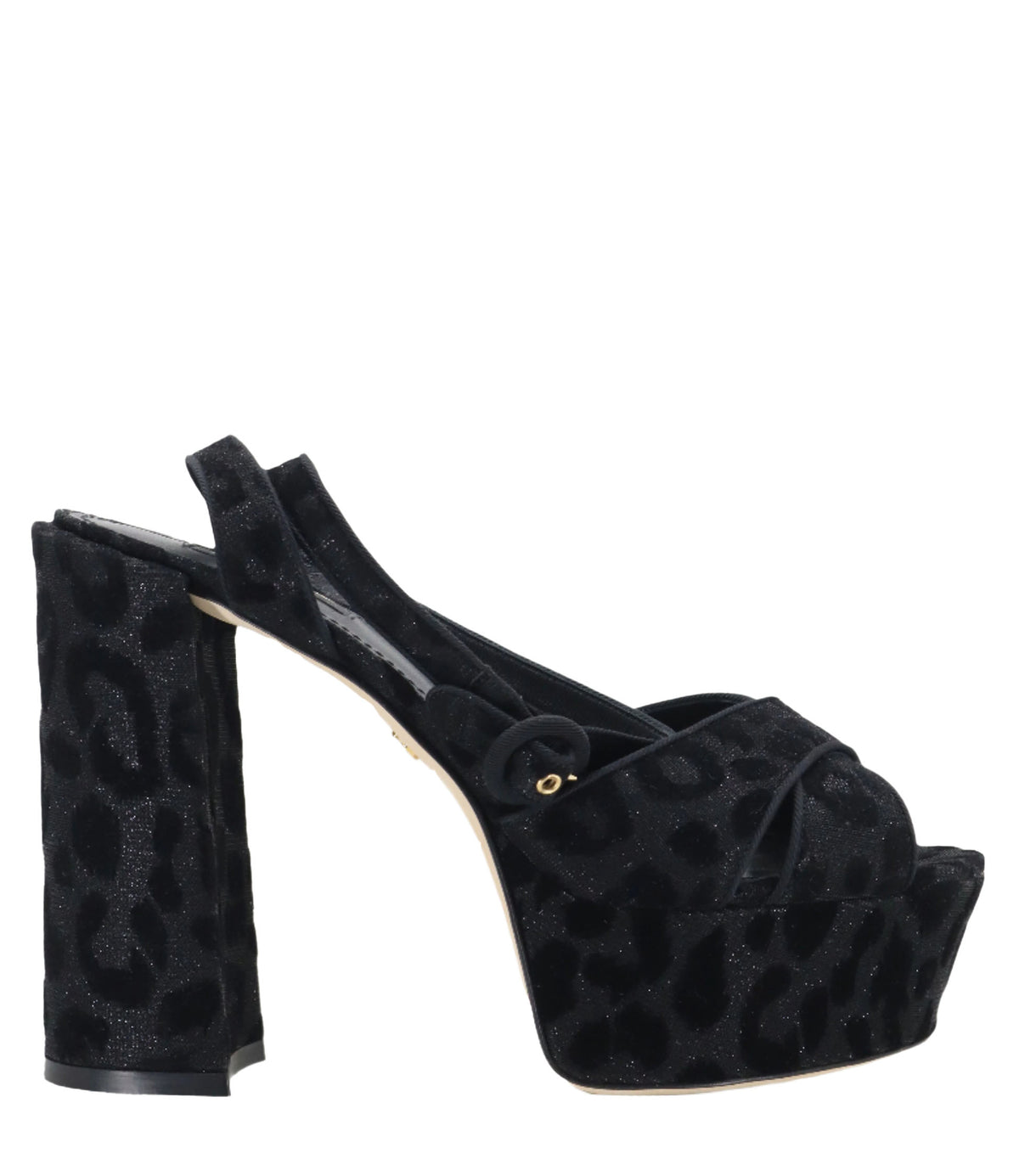 Schwarze Dolce & Gabbana Plateau-Sandalen mit Blockabsatz und Leopardenmuster in Samtoptik