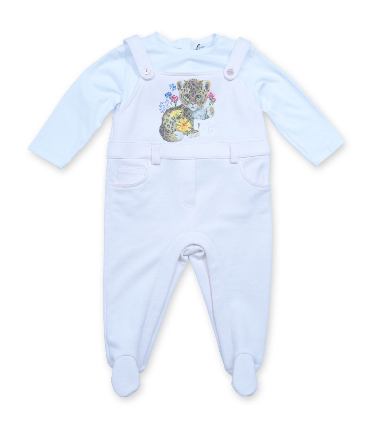 Dolce & Gabbana Baby-Strampler hellblau rosé mit Leopardenmotiv 6-9 Monate