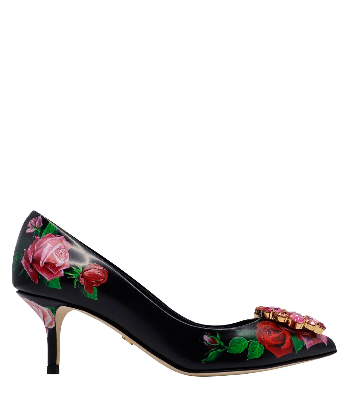 Dolce & Gabbana Pumps Größe 35 in Schwarz mit Rosenmuster und pinkem Schmuckelement