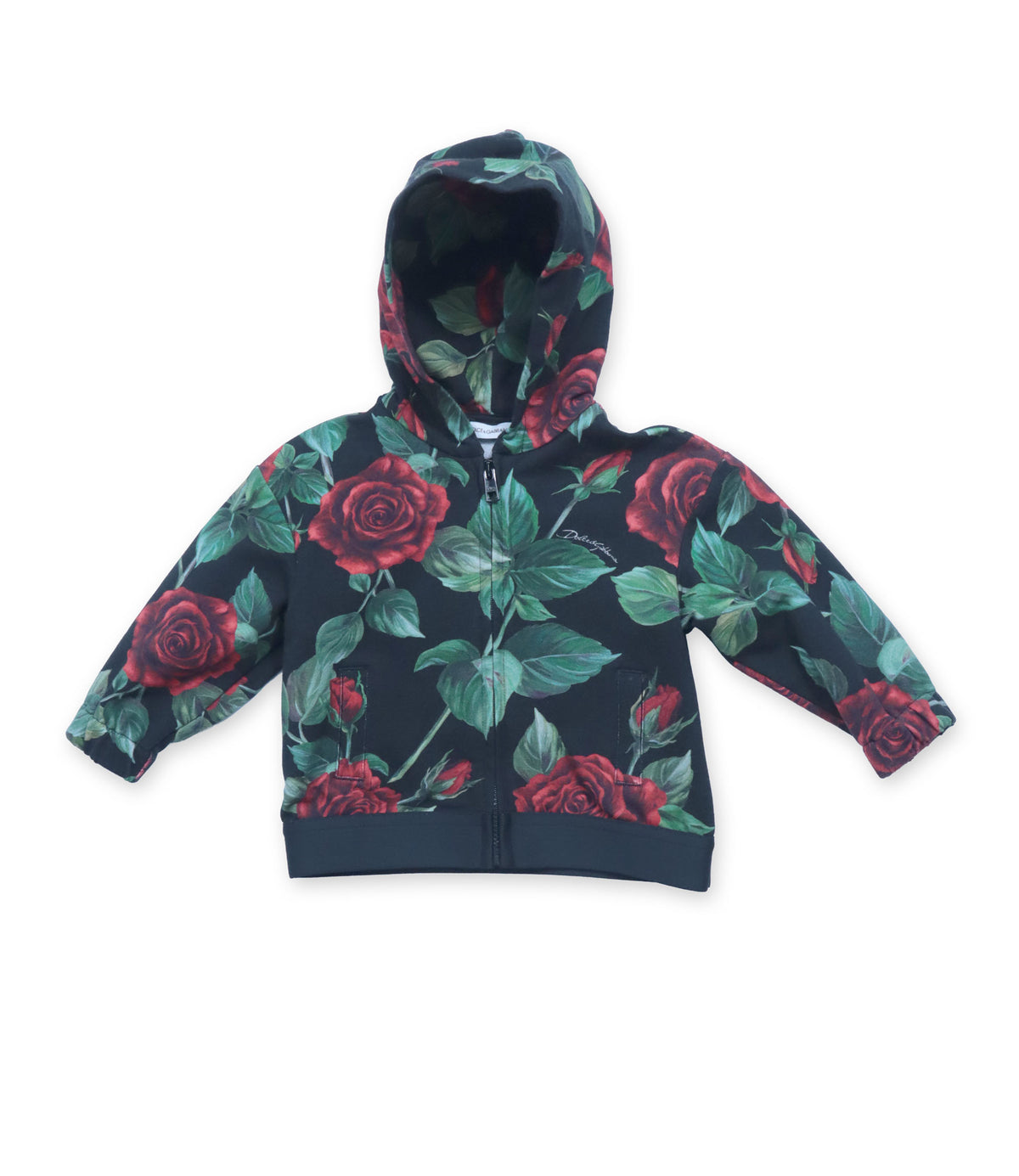 Dolce & Gabbana Baby Hoodie mit Rosenprint in Schwarz Größe 6–9 Monate