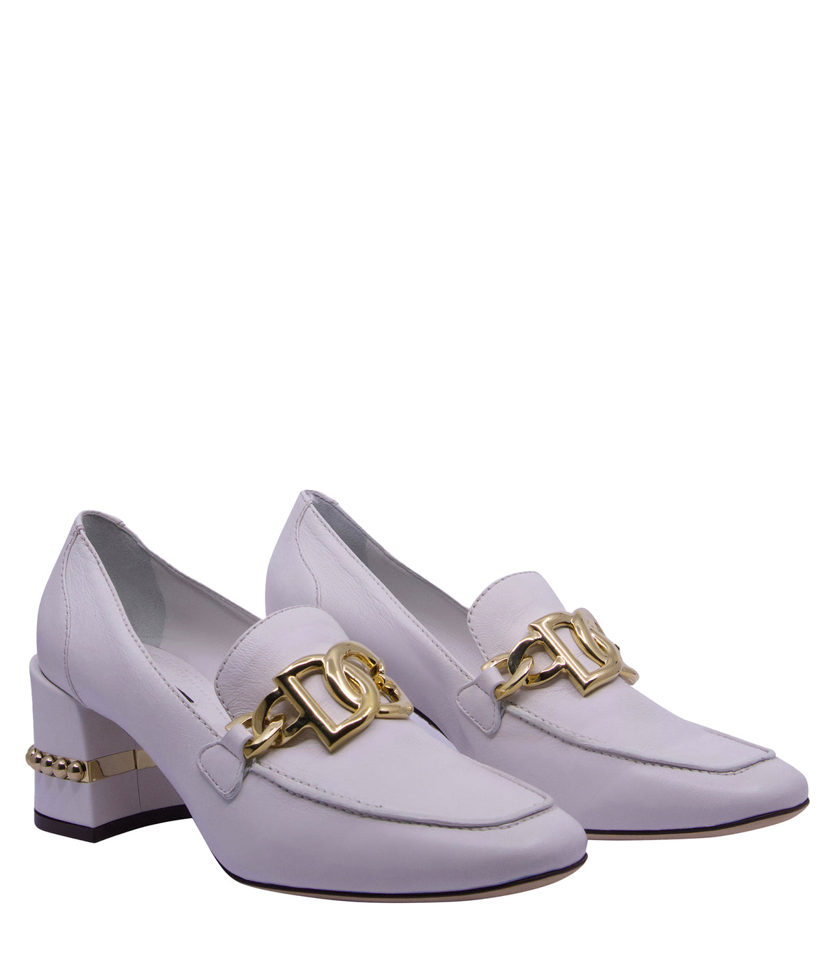 Dolce & Gabbana Loafer Größe 39 aus Fliederleder mit Goldkette und Absatzdetail