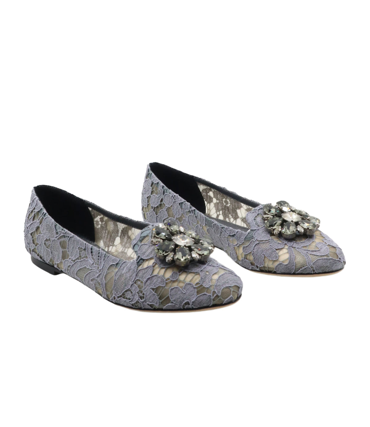 Lavendelfarbene Dolce & Gabbana Ballerinas mit floraler Spitze und Kristallverzierung