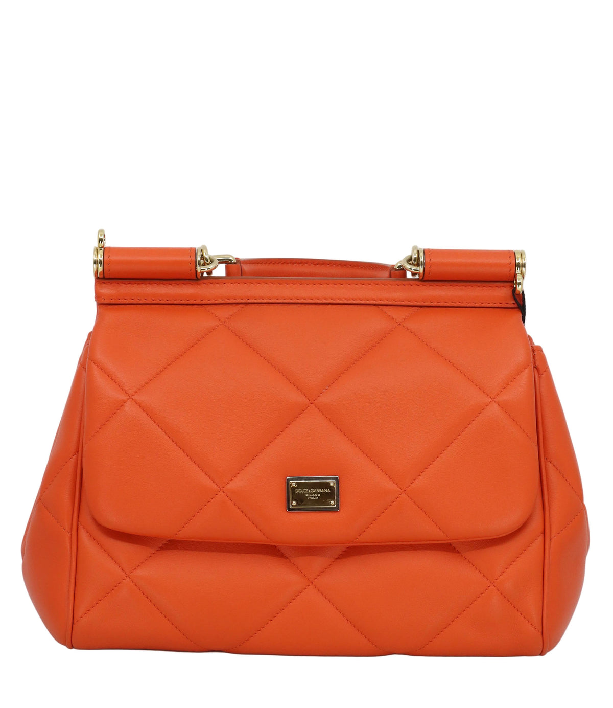 Dolce & Gabbana Handtasche orange gesteppt aus Leder mit Logo-Plakette