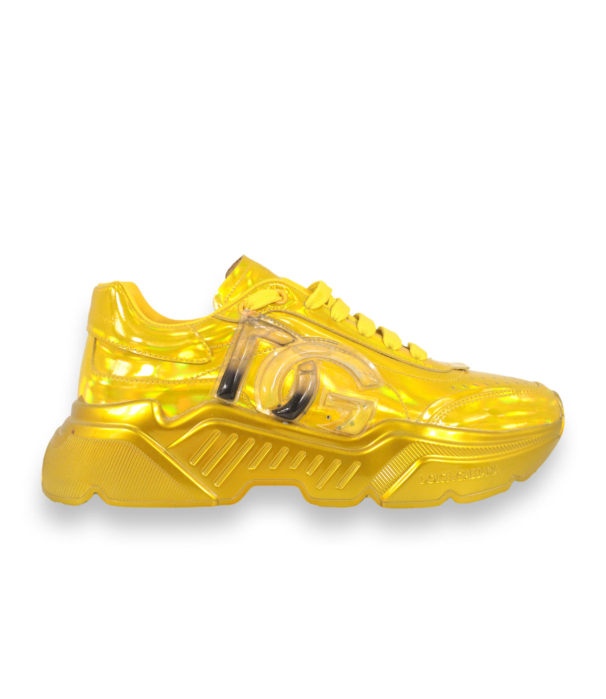 Dolce & Gabbana Sneaker Größe 39 in goldener Metallic-Optik mit DG Logo und markanter Plateau-Sohle.