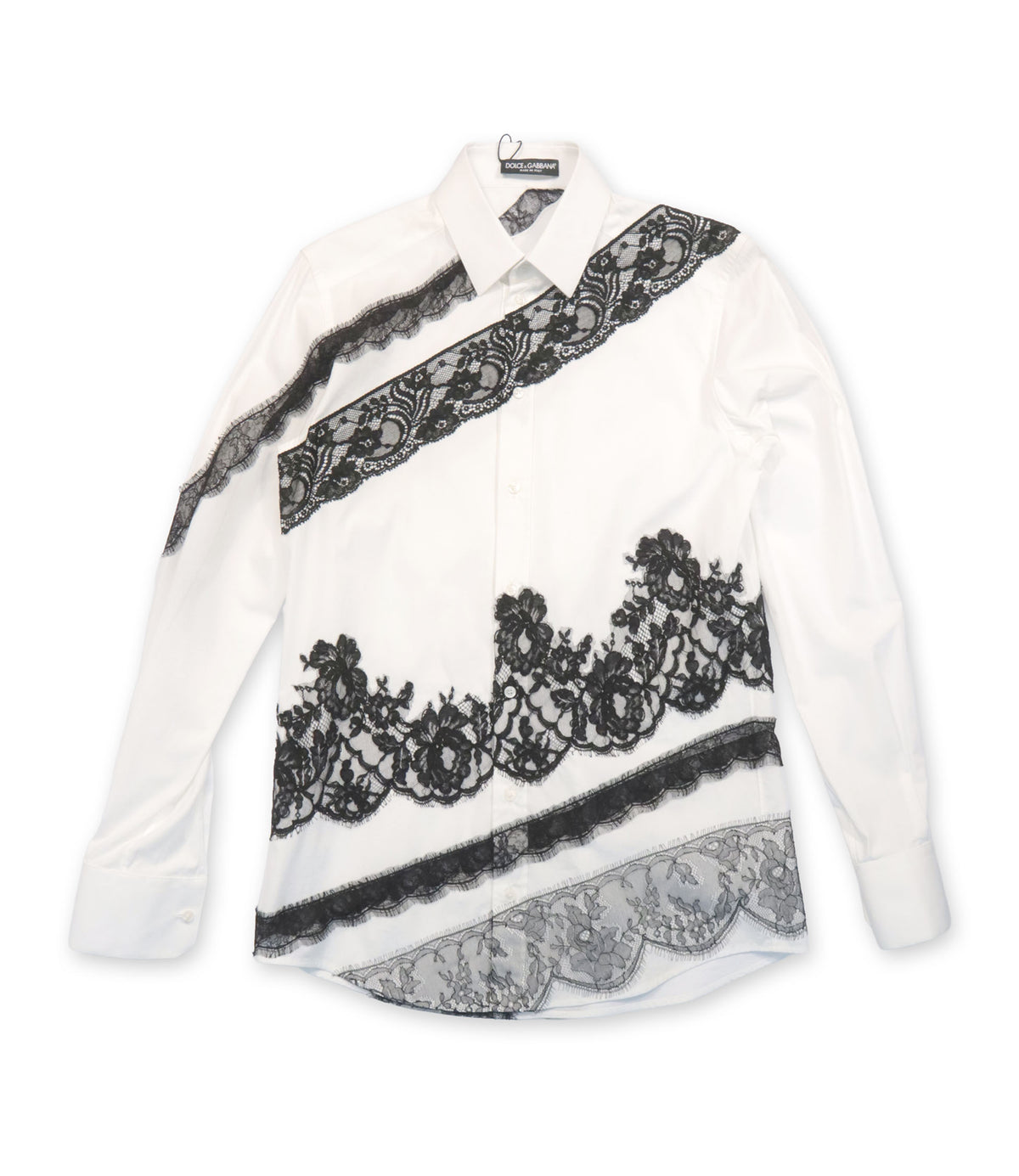 Dolce & Gabbana Damenbluse in Weiß mit schwarzer Spitze Größe 40