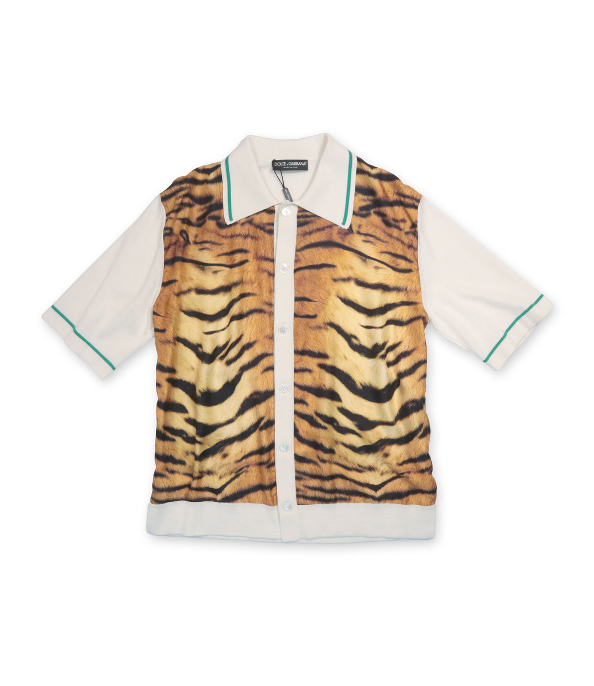 Dolce & Gabbana Seidenhemd mit Tiger-Print in Creme Braun Größe M