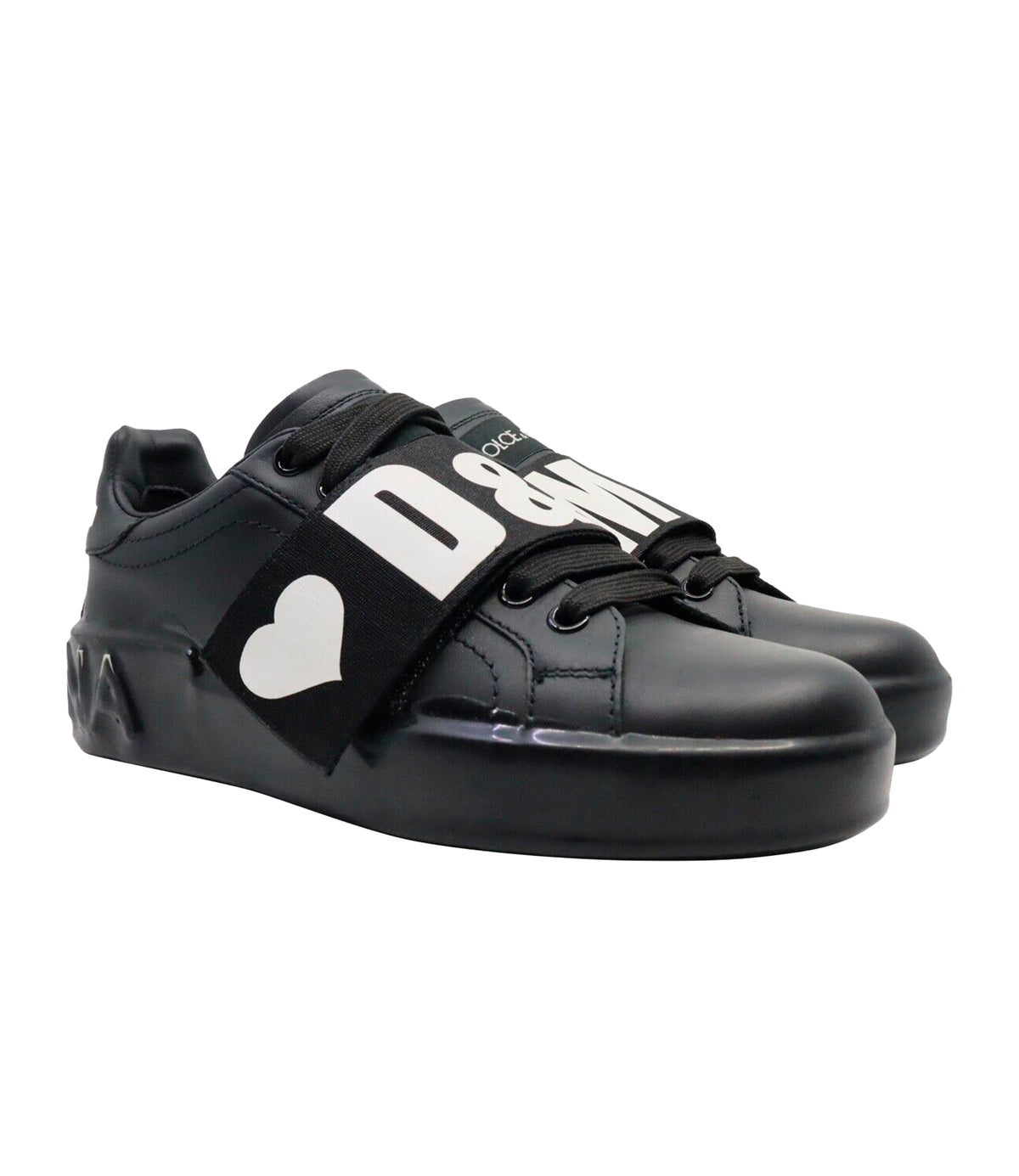 Dolce & Gabbana Sneaker Größe 35 in Schwarz mit Herzmotiv und elastischem Logo-Band