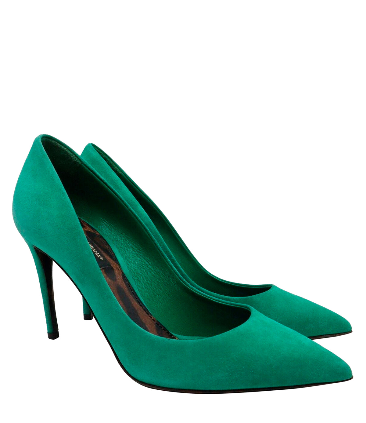Dolce & Gabbana High Heels Größe 36,5 aus grünem Veloursleder mit spitzer Form und Stiletto-Absatz