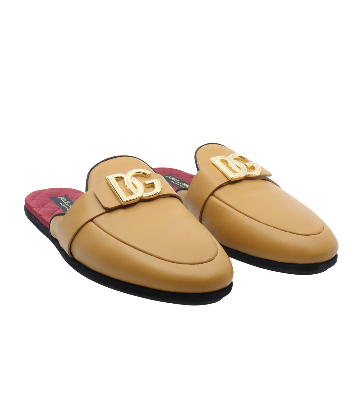 Dolce & Gabbana Herren-Slipper aus honiggelbem Leder mit goldener Verzierung Größe 44