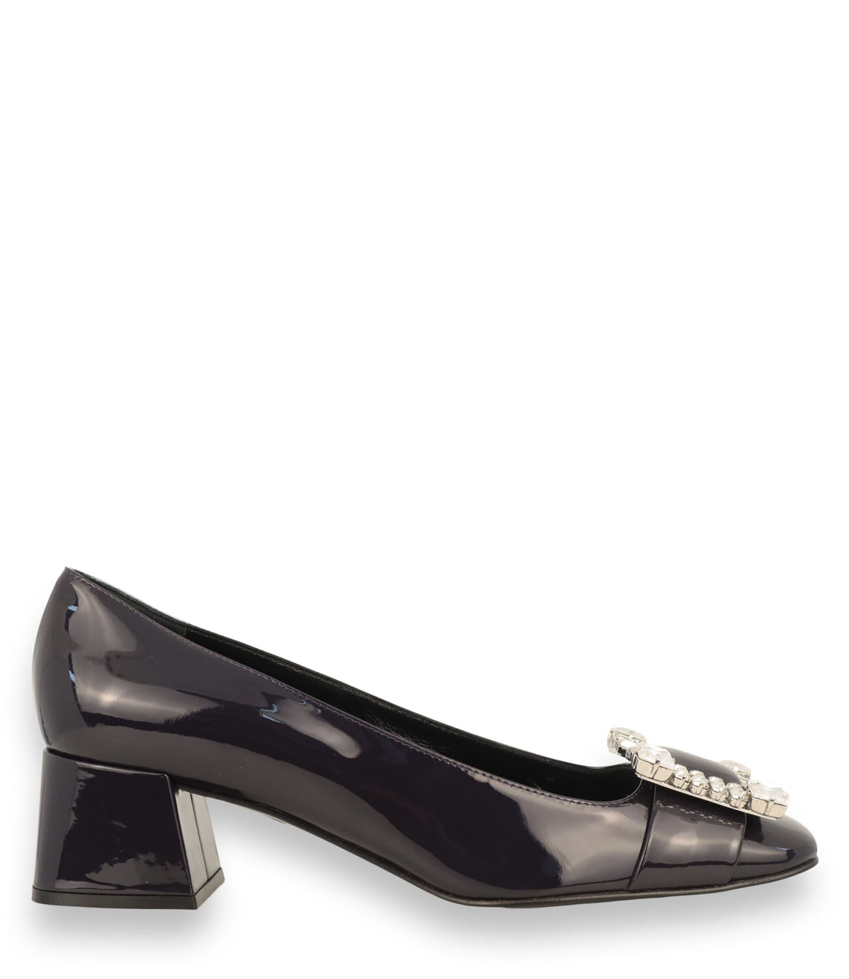 Sergio Rossi Pumps aus dunkelblauem Lackleder mit Kristallbrosche Größe 37,5