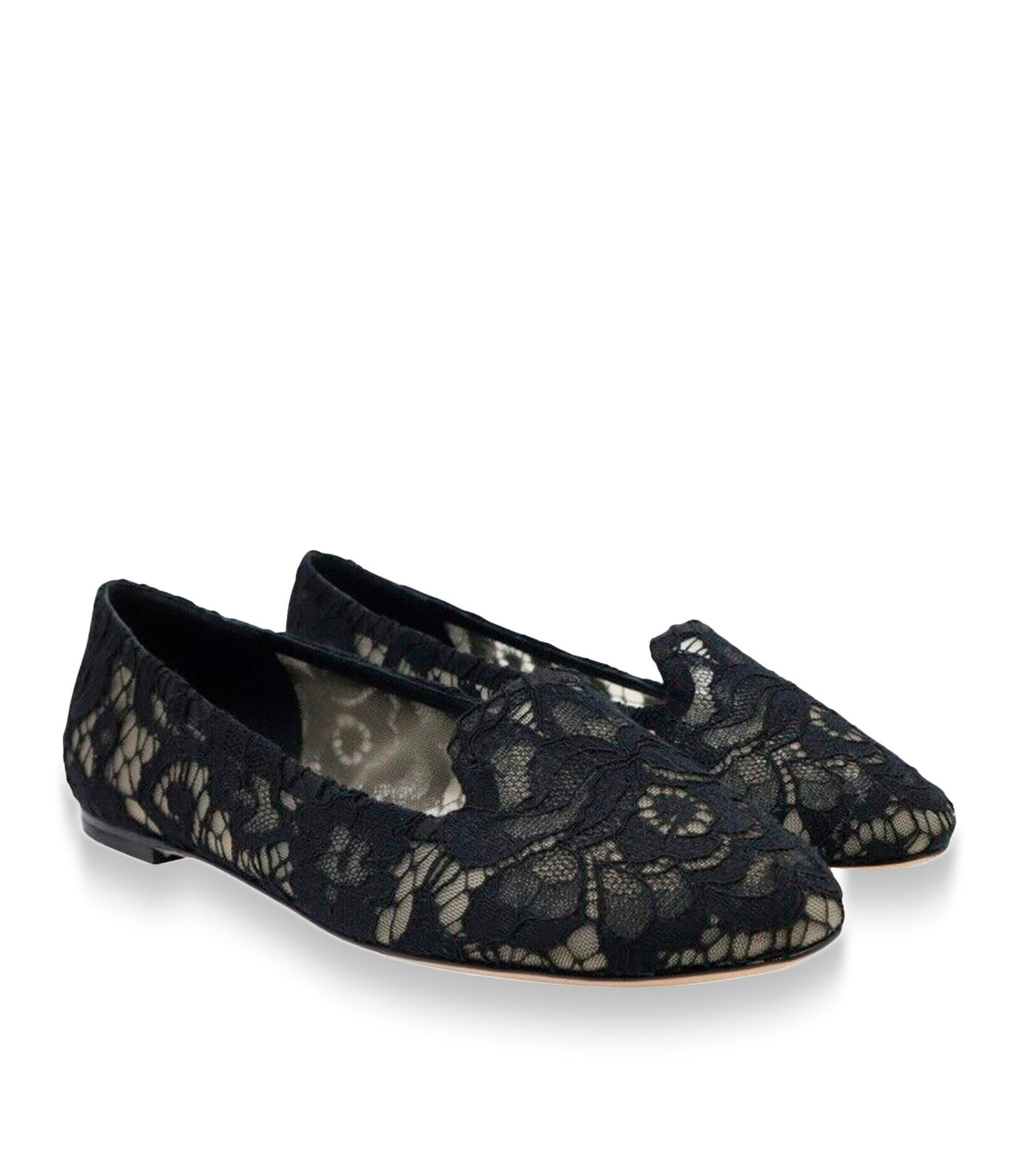 Dolce & Gabbana Slipper Größe 35 aus schwarzer floraler Spitze mit flacher Sohle