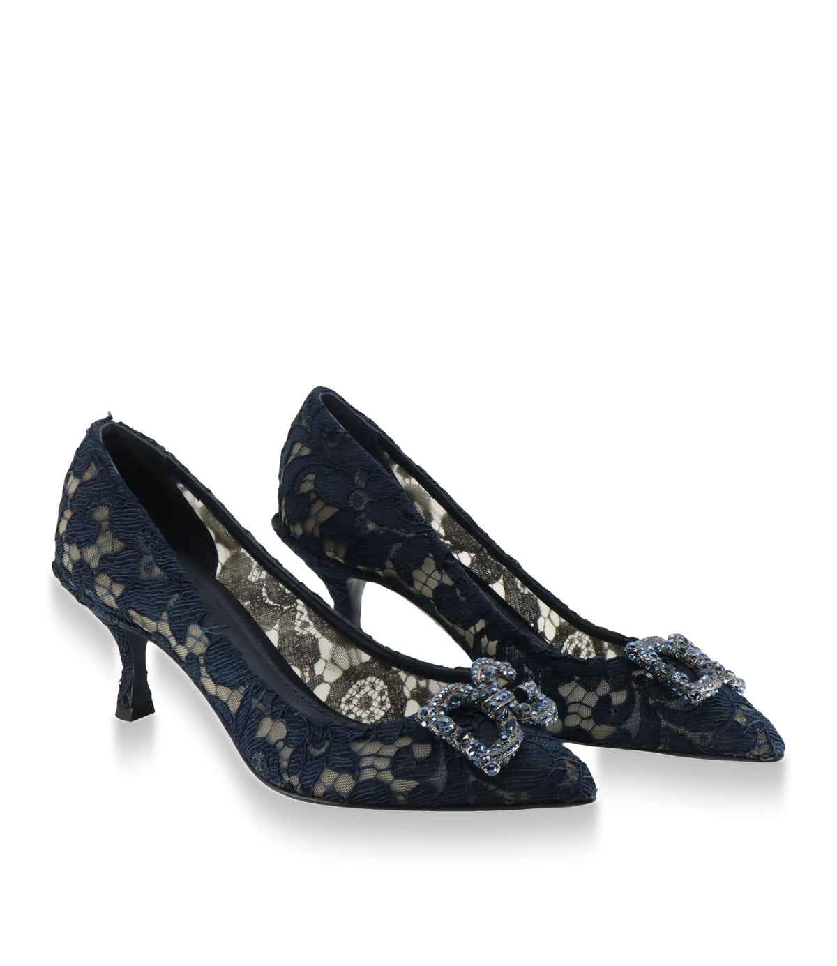 Dolce & Gabbana Pumps aus dunkelblauer Spitze mit Strass Größe 35,5