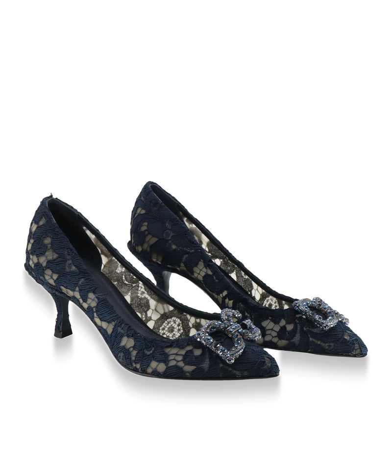 Dolce & Gabbana Pumps aus dunkelblauer Spitze mit Strass Größe 35,5