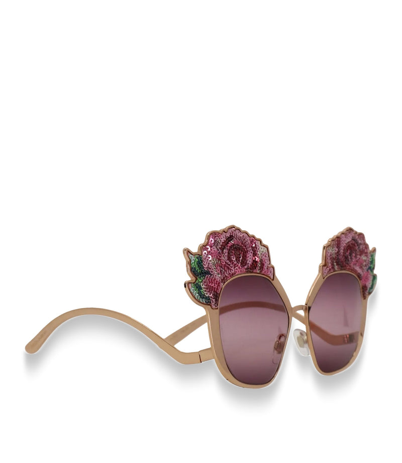 Dolce & Gabbana Sonnenbrille gold rosa mit Pailletten Blumen luxuriös Damen Accessoire