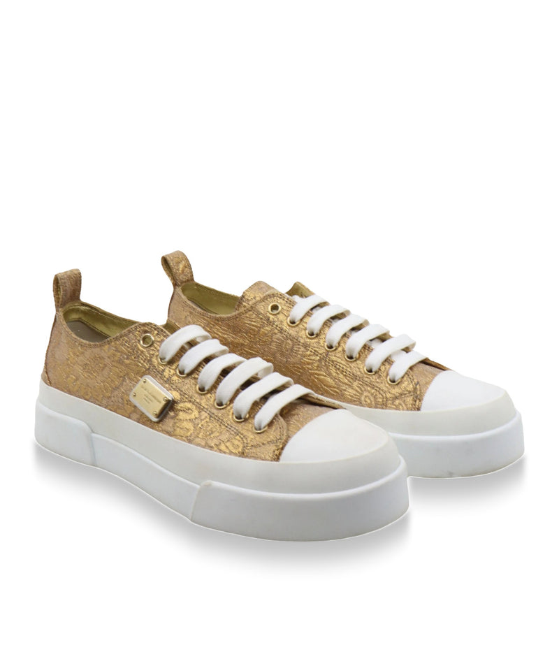 Goldfarbener Dolce & Gabbana Sneaker mit weißer Plateausohle und Metallic-Finish
