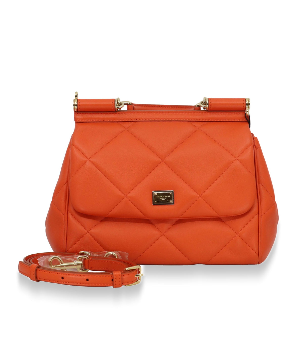 Dolce & Gabbana Handtasche orange gesteppt aus Leder mit Logo-Plakette