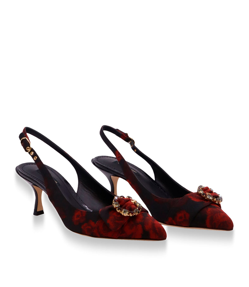 Dolce & Gabbana Slingback Pumps Größe 38 in Schwarz-Rot mit Schleife und Schmucksteinbesatz