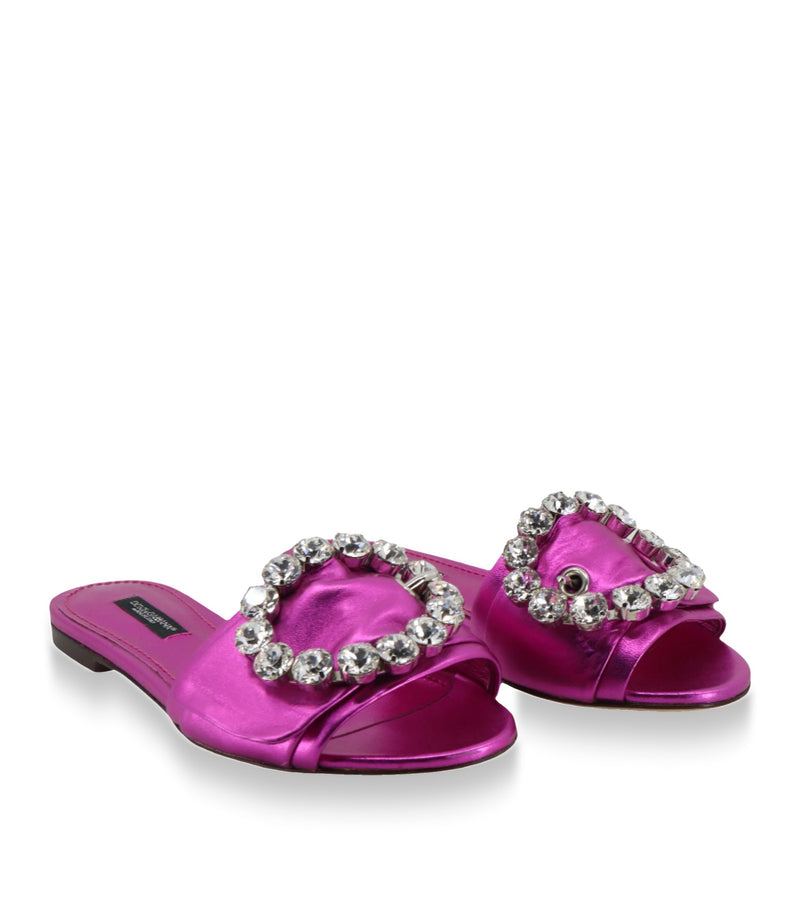 Pinke Dolce & Gabbana Sandalen mit Satin-Finish und Kristallverzierung