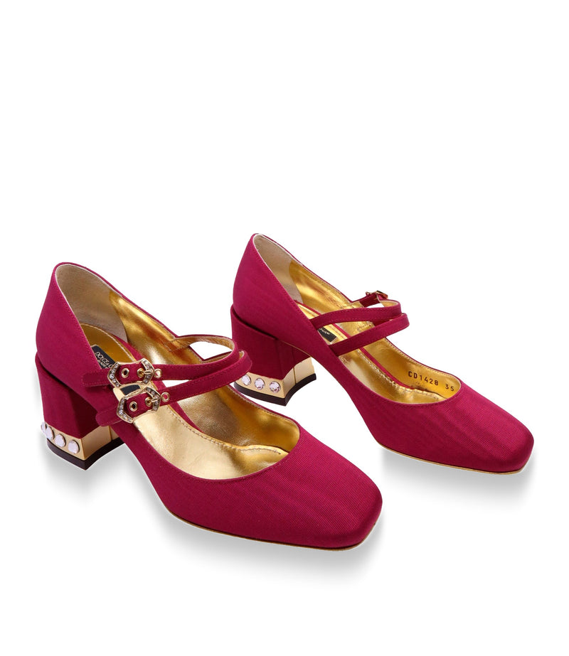 Dolce & Gabbana Mary Jane Pumps Größe 35 in Bordeaux mit Kristallverzierung und Blockabsatz