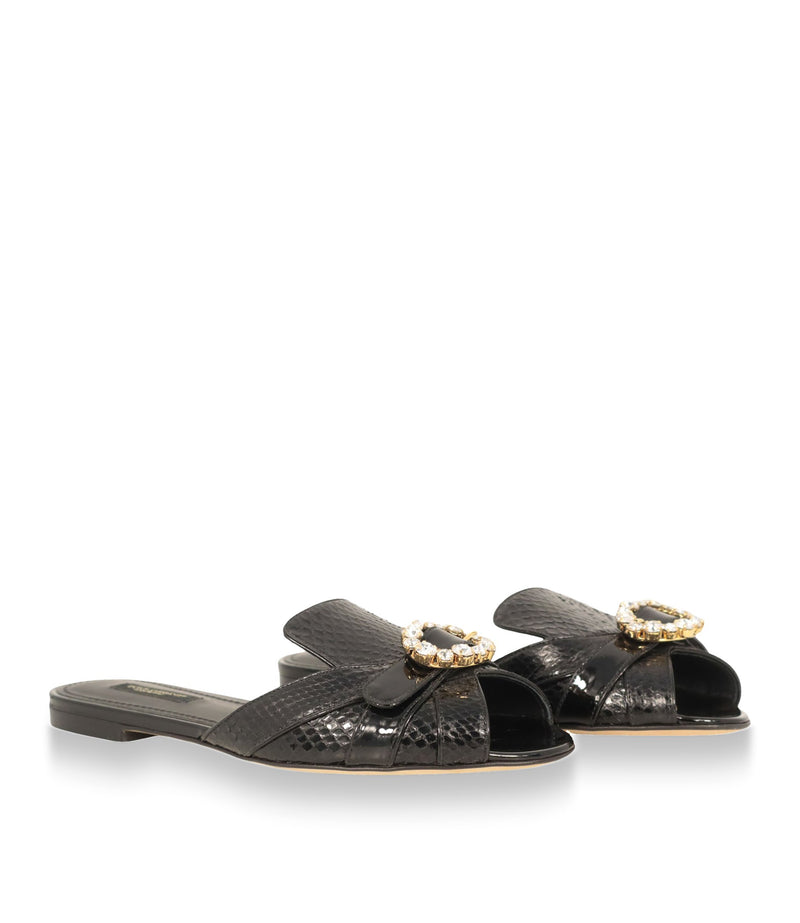 Dolce & Gabbana Sandalen schwarz Leder Größe 36 mit Schmuckdetail