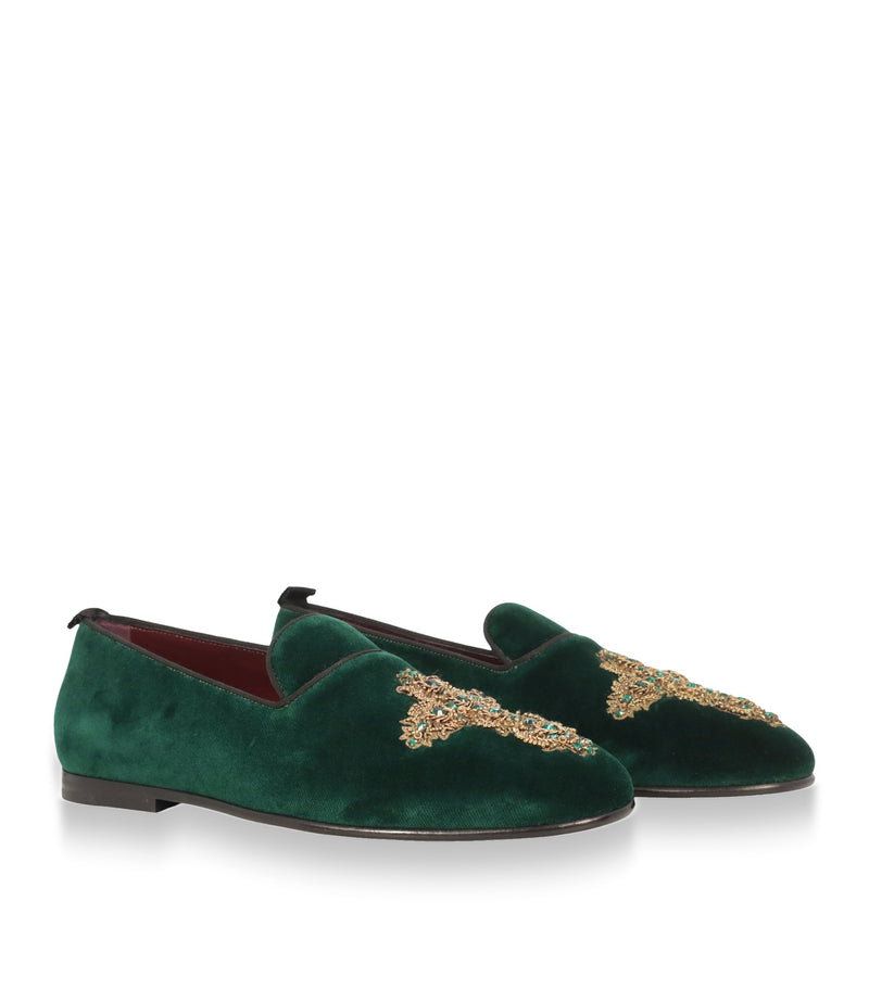 Dolce & Gabbana Loafer grün Samt goldene Verzierung Größe 40