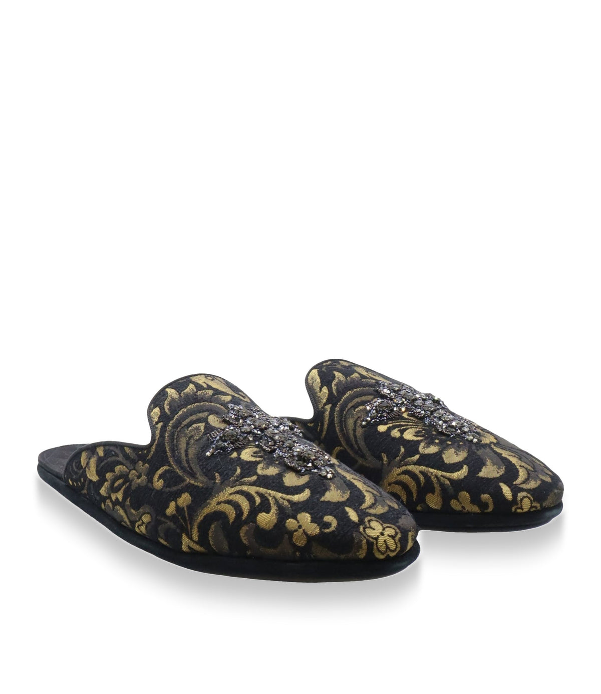 Dolce & Gabbana Pantoletten Schwarz mit Goldmuster Herren Größe 44