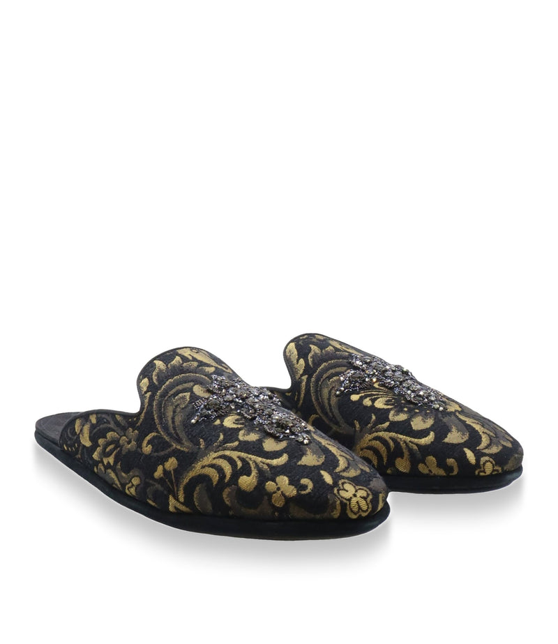 Dolce & Gabbana Pantoletten Schwarz mit Goldmuster Herren Größe 44