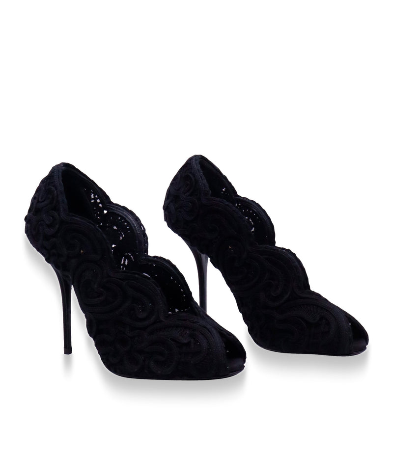 Dolce & Gabbana High Heels Größe 36 in Schwarz mit Ornamentstickerei und Stiletto-Absatz