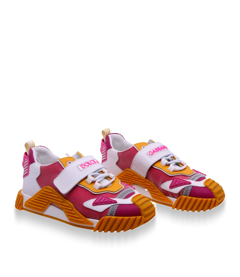 Bunte Dolce & Gabbana Sneaker Größe 33 in Pink, Orange und Weiß mit Klettverschluss und Gummisohle