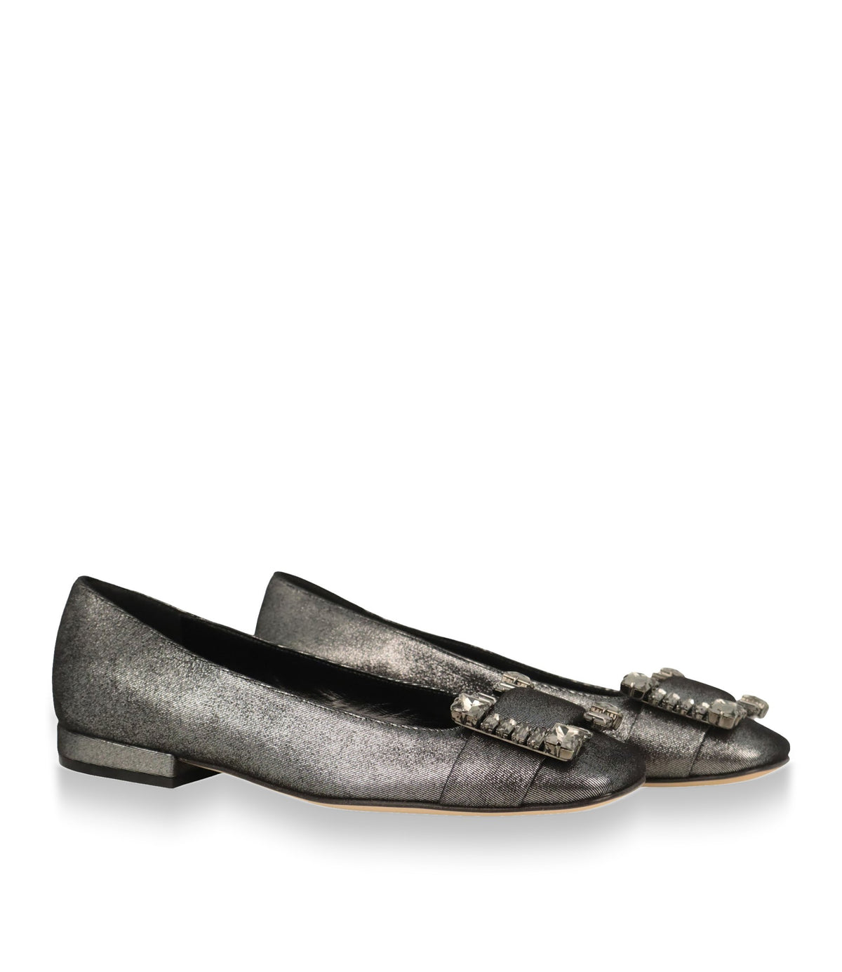 Sergio Rossi Ballerinas Größe 37 in Metallic Anthrazit mit Schmuckapplikation